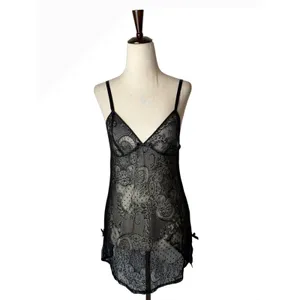 Victoria's Secret Chemise Women Medium Black Sheer Lace Corset Back Coquette thumbnail 3