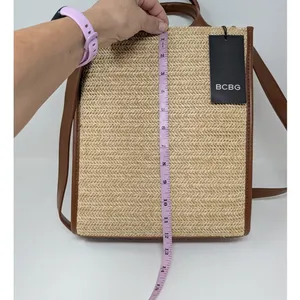 BCBG Straw Woven Tote Bag Natural Cognac Crossbody NWT thumbnail 10