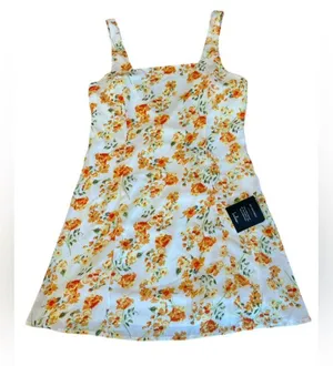 Lulus Day Date Tie Back White Orange Floral Mini Dress Womens Size Large New thumbnail 8