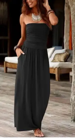 Classic Black Strapless Maxi Dress - Elegant Women’s Summer Staple thumbnail 1