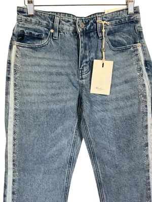 KanCan NWT Evelyn Mid Rise Slim Straight Leg Rhinestone Side Stripe Size 1/24 thumbnail 2