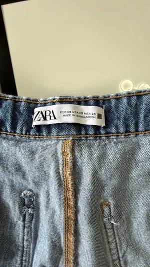 Zara High-Waisted Asymmetric Denim Skort - Light Wash - Size XS thumbnail 5