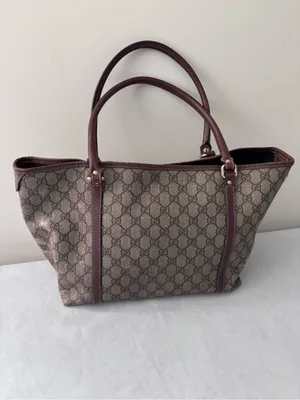 Authentic Gucci GG Supreme Monogram Coated Canvas Brown Leather Large Tote Bag thumbnail 2