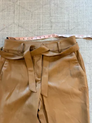 LOFT Cognac Brown Faux Leather Belted Straight Leg Pants Size 12 thumbnail 4