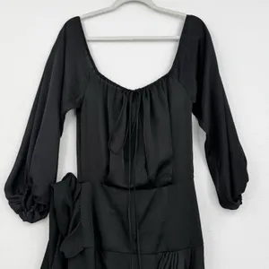 Four National Black Satin Asymmetrical Midi Dress Tie Waist Romantic Goth Size 4 thumbnail 3