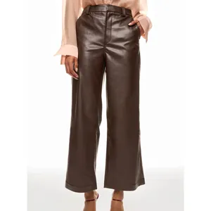 Joe's Jeans Brown Faux Leather Pants Size 31 Wide Leg Trouser Crop Designer $200 thumbnail 5