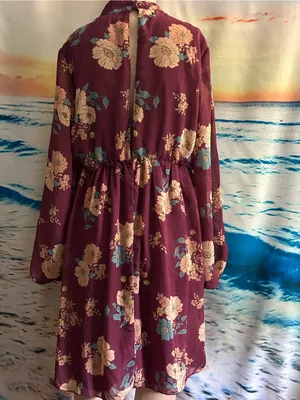 Bailey Blue Women’s Floral High-Neck A-Line Dress Burgundy & Pink Floral LG thumbnail 2