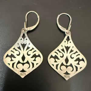 925 Sterling Silver Cut-out Filigree Arabesque Design Dangle Earrings thumbnail 5