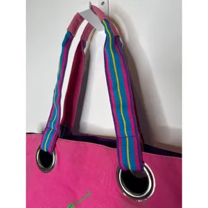 1980s–90s Ralph Lauren Polo Canvas Tote Bag Pink Blue Big Pony Cotton Carryall thumbnail 7