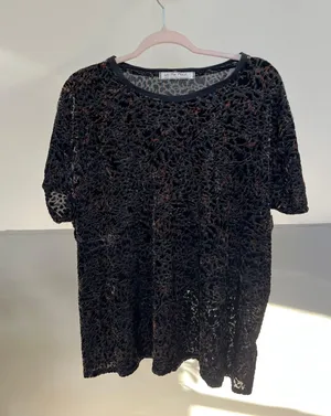 Free People Velvet Sheer Animal Print Tee thumbnail 1