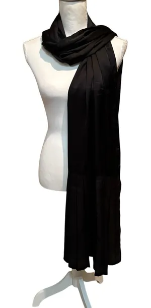 Liz Claiborne Black Satin Pleated Hem Scarf Wrap Shawl NWT Long Elegant Handmade thumbnail 1