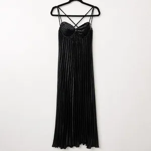 NEW Lulus Brilliant Allure Black Pleated Empire Sweetheart Maxi Dress Small thumbnail 5