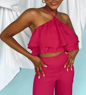 Vestique Fuchsia Halter Top and Pant Set thumbnail 1