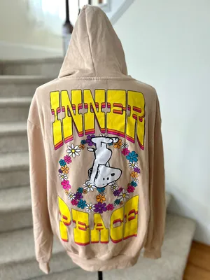 Peanuts Inner Peace Snoopy Tan Floral Graphic Hoodie thumbnail 2