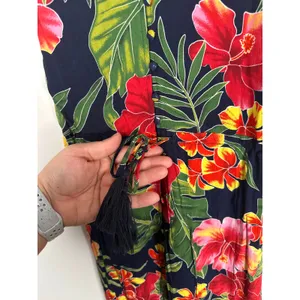 Lulus PURA VIDA NAVY BLUE TROPICAL PRINT BUTTON-UP HIGH-LOW MIDI DRESS‎ Small thumbnail 3