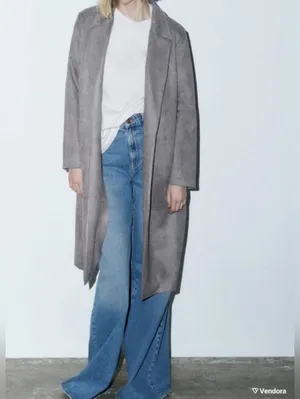 Zara Classic Grey Long Coat for Women Size L thumbnail 2