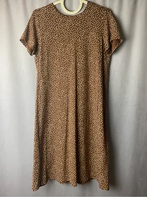 J Jill Brown Polka Dot Fall Autumn Cute Midi Dress Cottagecore boho xs thumbnail 2