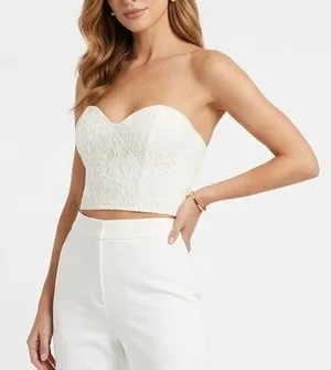 Off White Floral Lace Sweetheart Bustier Crop Top NWSP20-T7 Womens Small thumbnail 1