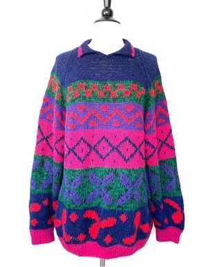Vintage 80’s sweater bold color cotton ramie Studio Michelle Stuart hand knit thumbnail 4