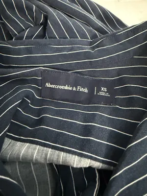 Abercrombie & Fitch Navy and White Vertical Stripe Button-Down Shirt thumbnail 4