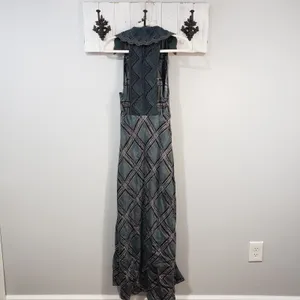 Free People Lana Printed Midi Dress Womens 6 Green Embroidered Boho Maxi Dress thumbnail 2