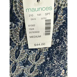 Maurices Dress Women MEDIUM NWT Blue‎ Printed Long Sleeve Tie Back Peasant Mini thumbnail 6