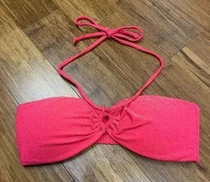 White Fox‎ Swim Halter Bandeau Bikini Top Ruched Front Red Sparkle Lurex Small thumbnail 1