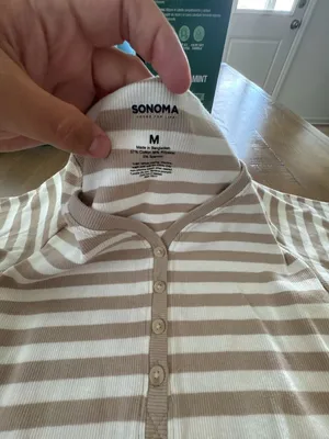 Sonoma Goods For Life Slim Fit Elbow Sleeve Ribbed Henley Top in Tan Stripe thumbnail 4