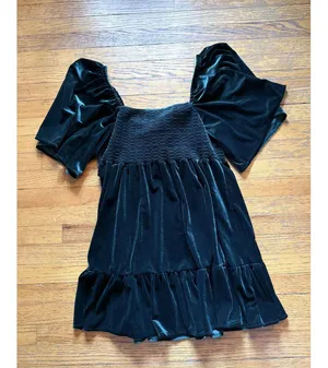 Chelsea & Violet Dress Womens XL Green Velvet Puff Sleeve Smocked Babydoll New thumbnail 4