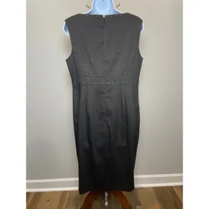 Anne Klein Dress Brown Metallic Thread Bead Detail Star Neck Sheath Size 12 thumbnail 3