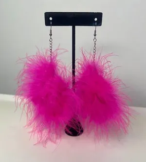 NEW Britts Blossoms Pink Feather Dangle Earrings thumbnail 1