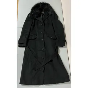 Guess Black Fur Wool Belted Trench Coat Peacoat Winter Jacket Size S 🖤 thumbnail 3