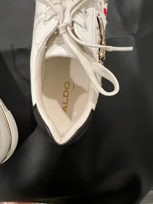 Aldo white sneakers with gold star and red flower embellishments, size US 9 thumbnail 5
