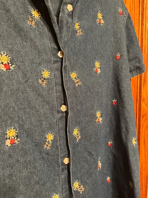 Wrangler Vintage Floral Embroidered Denim Button Down Shirt thumbnail 2