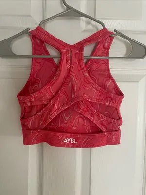 AYBL Red Pink‎ Marble-Print Racerback Sports Bra thumbnail 2