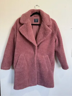 Abercrombie & Fitch Pink Teddy Sherpa Coat Xs Faux Fur Quiet Luxury Winter thumbnail 2