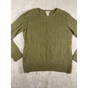 ll bean lambs wool cable knit sweater green womens large VTG thumbnail 3