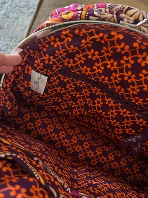 Vera Bradley Quilted Kiss Lock Frame Satchel Purple Pink Floral Paisley Shoulder thumbnail 2