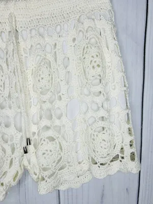 Umgee USA Women’s Crochet Lace Shorts Ivory Size M Boho Festival Drawstring thumbnail 4