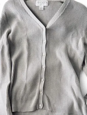 NWT casual corner annex shimmering light gray cardigan thumbnail 2