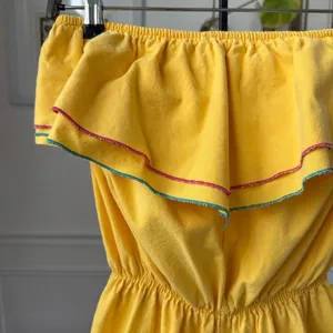 Vintage 80s Maurice Michaels Yellow Romper Ruffle M L thumbnail 4