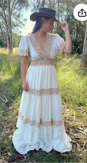 Wishlist apparel ocean Gown ivory bohemian maxi dress featuring a V-necklin S thumbnail 1