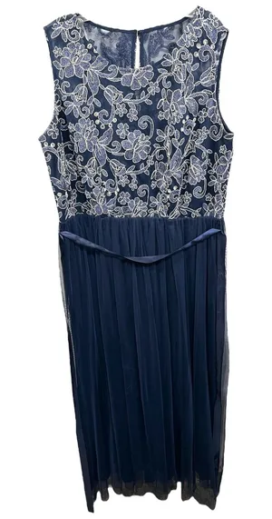 Candalite Plus Size 2X Formal Dress Navy Blue Floral Lace Tulle Prom Party‎ 760 thumbnail 1