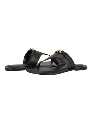 NWT Tommy Hilfiger Womens Goldiea Thong Emblem Sandals TWGOLDIEA Black 6.5M thumbnail 2