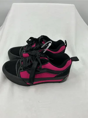 Vans Women’s Black and Hot Pink Lace-Up Skate Sneakers B50 thumbnail 5