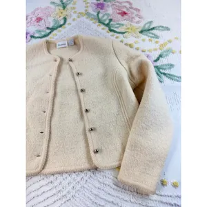 Vintage Distinction Cream 100% Wool Button‎ Front Cardigan Jacket Silver Buttons thumbnail 2