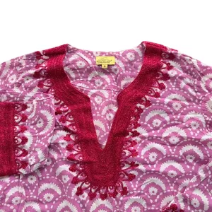 Roller Rabbit Roberta Tunic Cotton Pink Small Embroidered Cover-Up Beach Pajama thumbnail 2