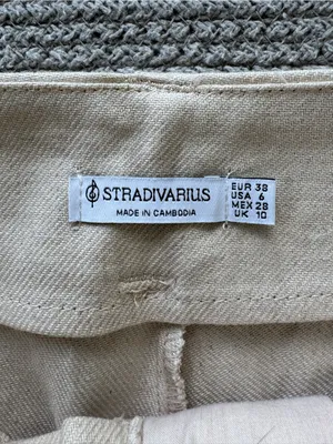 Stradivarius Cream Khaki Linen Blend Tailored Dress Pants Size 6 thumbnail 5