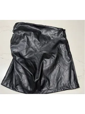 NEW Black Vegan Leather Ruched Mini Skirt XL thumbnail 2