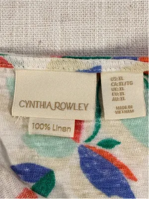 Cynthia Rowley Women’s 100% Linen Floral Cap Sleeve Top Multicolor Extra Large b thumbnail 3